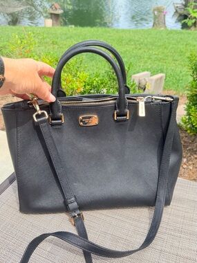 Michael Kors Black Saffiano Satchel with Gold Hardware and Detachable Strap